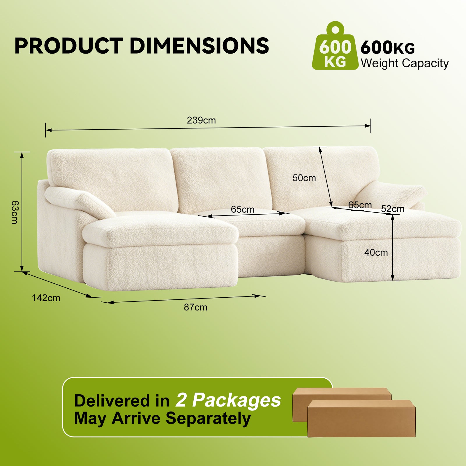 5 Seats U-shaped Sectional Sofa Boneless Couch Cloud Comfy Modular Sofa, Flexible Combination, Installation Free