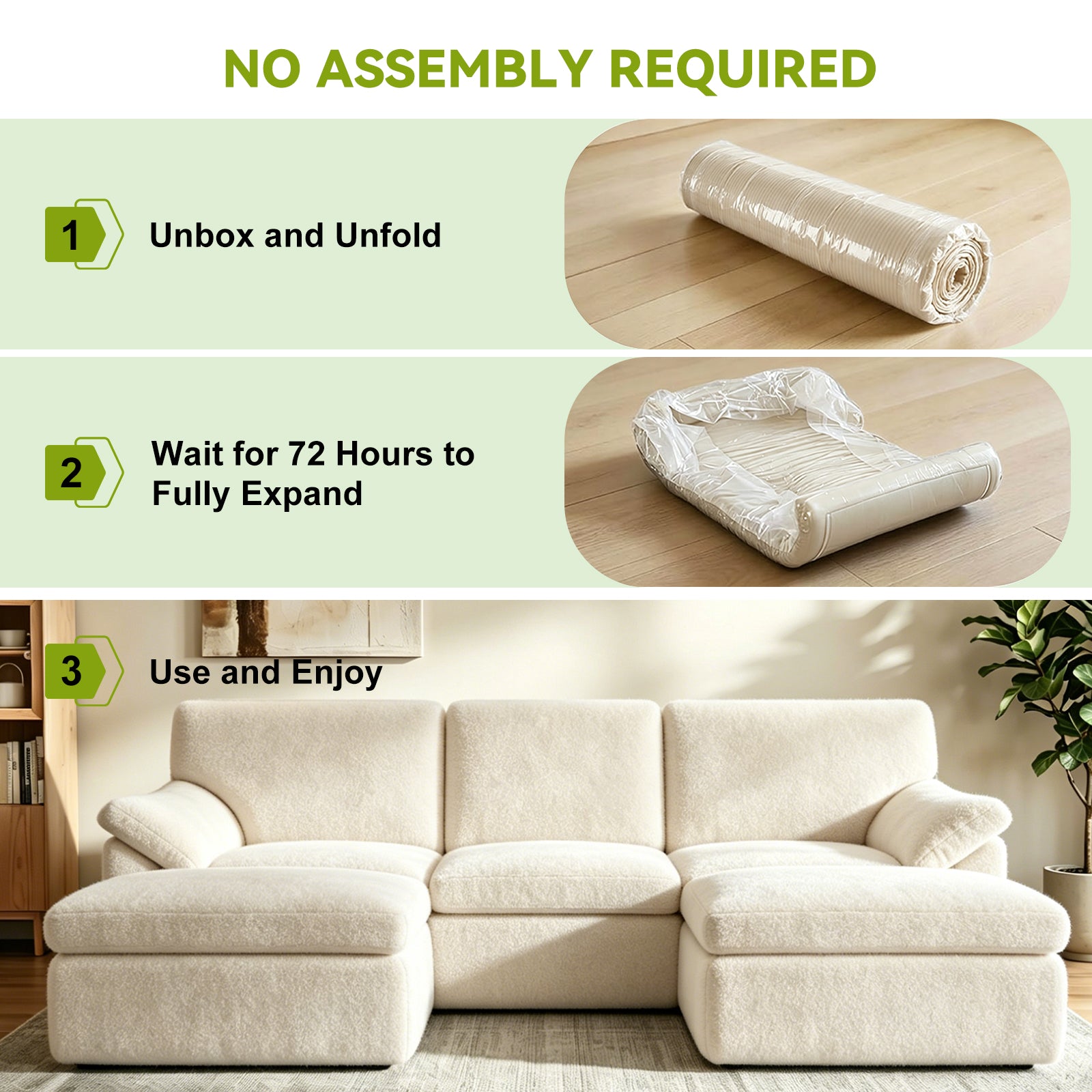 5 Seats U-shaped Sectional Sofa Boneless Couch Cloud Comfy Modular Sofa, Flexible Combination, Installation Free