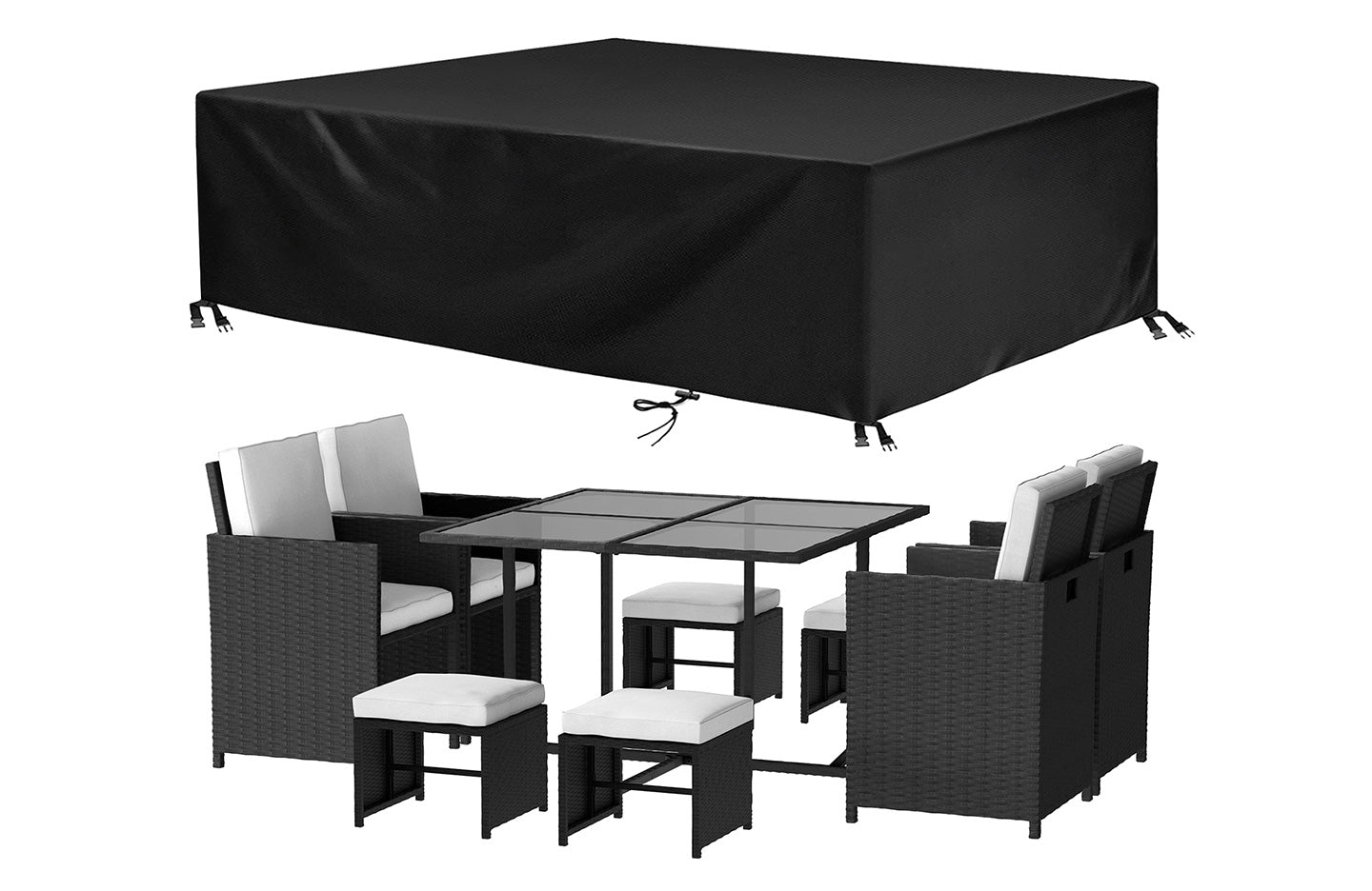 9 Pieces Rattan Garden Furniture Set with 1 Rattan Dining Table and 4 Rattan Chairs