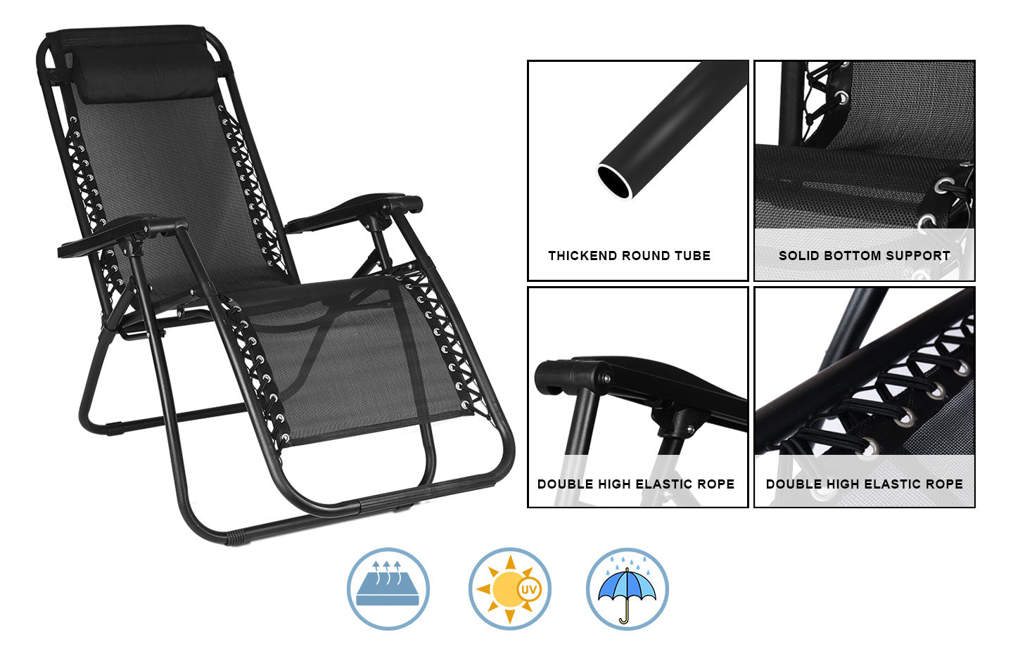 2pcs Sunloungers, Folding Recliner Garden Chair leisure Beach Chair With headrest For Garden Outdoor Camping