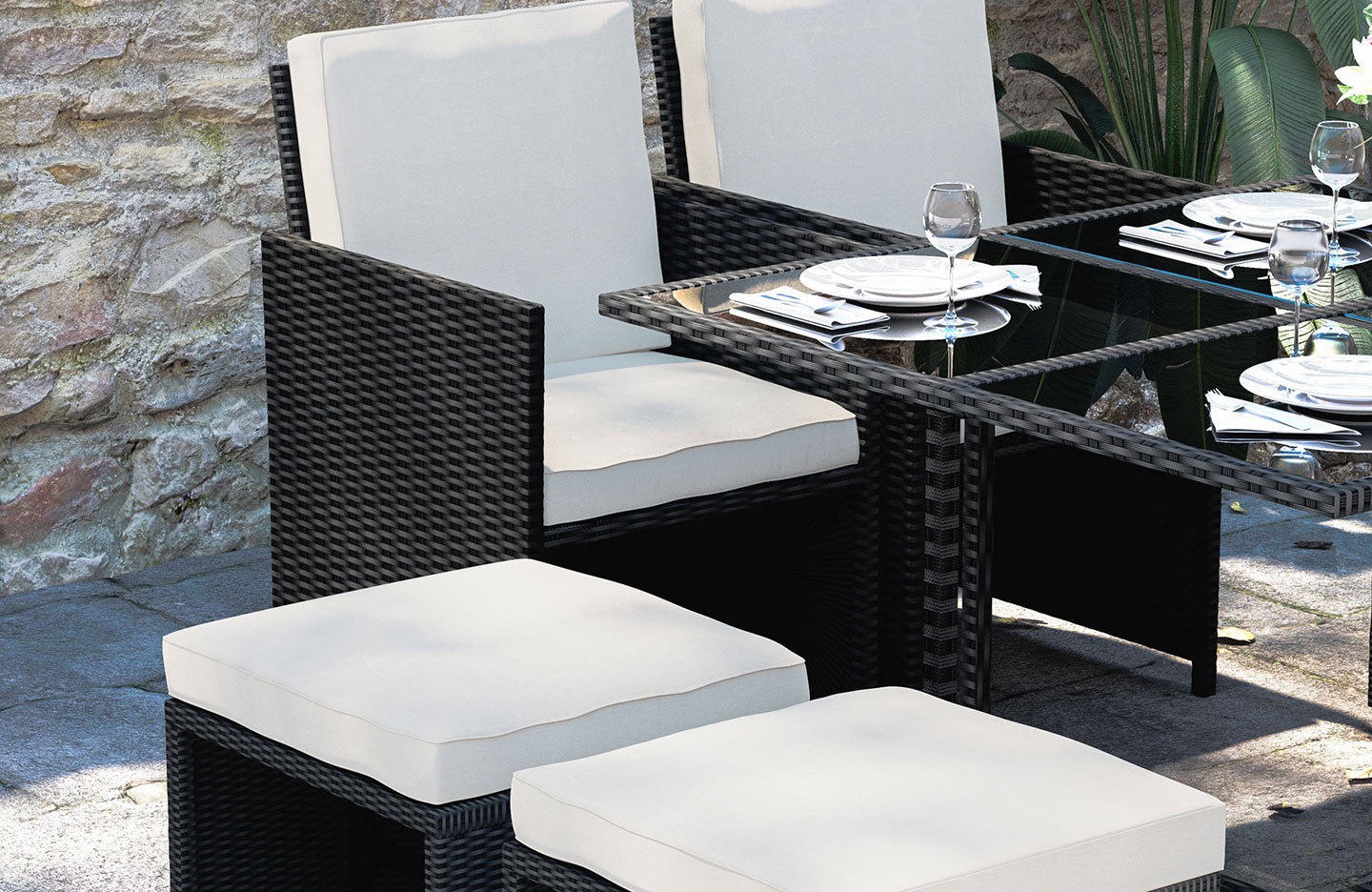 9 Pieces Rattan Garden Furniture Set with 1 Rattan Dining Table and 4 Rattan Chairs