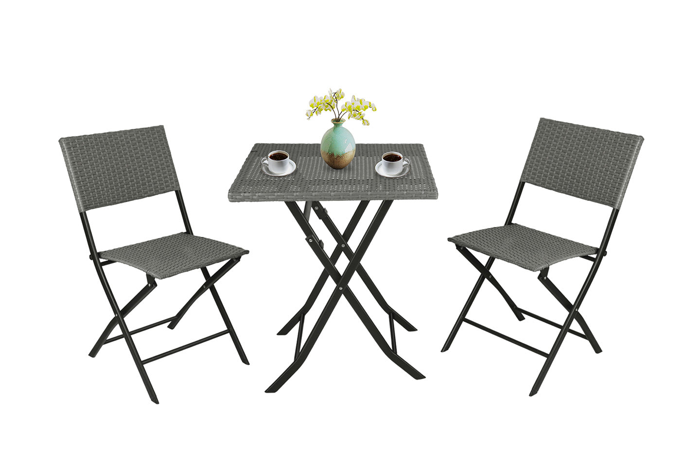 3 Pieces Rattan Bistro Set Foldable Patio Chair Set Outdoor Garden Furniture